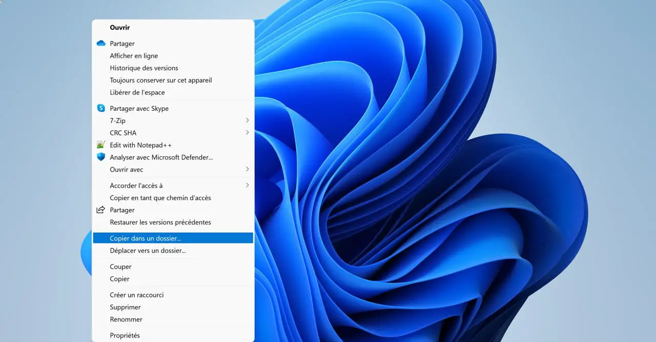 Menu contextuel Windows 11 : ajouter la copie et le déplacement de fichier