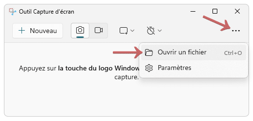 ouvrir fichier avec l'outil capture d'écran