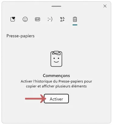 Activer l'historique du presse-papiers